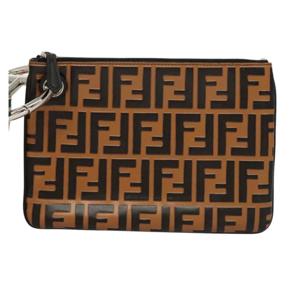 FENDI Zucca Canvas Triplet Pouch Black Brown Red Auth ac3770 - Picture 3 of 16